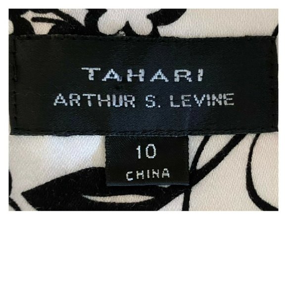 Tahari Cap Sleeve Square Neck White-Black Stencil Floral Cotton Dress Size 10 - Picture 6 of 8